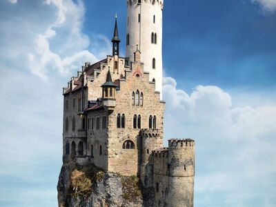 castle, architecture, building, landmark, landscape, mystical, old, stone, idyllic, cliff, sea, ocean, rock, coast, water, sky, copy space, greeting card, perched, nature, peak, apex