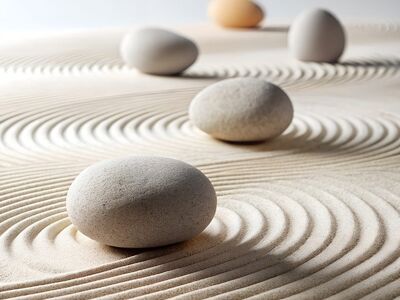 zen garden, stones, soft shadows, abstract, white background