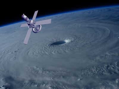 satellite, space, telecommunication, spaceship, science, sky, antenna, earth, clouds, view, gps, signal, hurricane, storm, cyclone, nature, danger