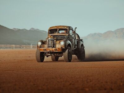 truck, desert, drylake, lakebed, nature, nevada, usa, classic, vintage, retro, vehicle