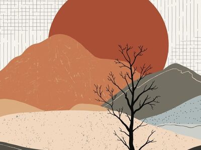 landscape, mountains, abstract, boho, sunset, neutral colors, modern, minimalistic, nature