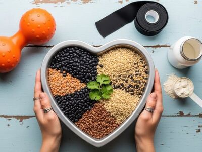 nutrition, proteins, grain, beans, rice, lentils, supplement, dust, dumbbells, orange, blue, fitness, muscle, diet, carbohydrates, healthy, food, energy, sport, building, body, gym, training, ingredients, generated by ai