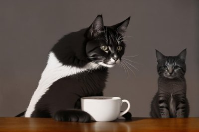 cat, pet, coffee, background, drawing, boho, bohemian, poster, art, animals