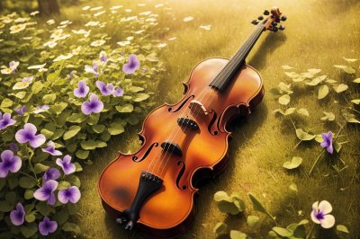 viola, violin, guitar, nature, music, violet, objects, instrument, song, sound, guitarist, acoustic, ai generated
