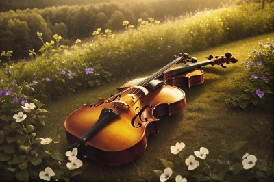 viola, violin, guitar, nature, music, violet, objects, instrument, song, sound, guitarist, acoustic, ai generated