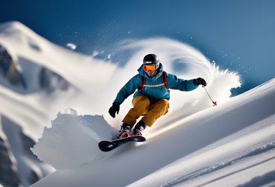 snowboarder, snow, mountain, winter, sport, extreme, action, outdoor, activity, slope, ride, speed, powder, cold, white, sky, sun, fun, adventure, travel, lifestyle, helmet, goggle, ai generated