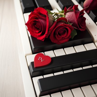 valentine's day, heart, roses, piano, keyboard, red, love, romantic, music, gentle, symbolism, beautiful, message, decoration, atmosphere, delicacy, objects, lighting, passion, valentine card, minimalism