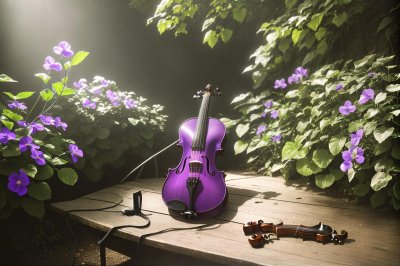 viola, violin, guitar, nature, music, violet, objects, instrument, song, sound, guitarist, acoustic, flor, flores, ai generated