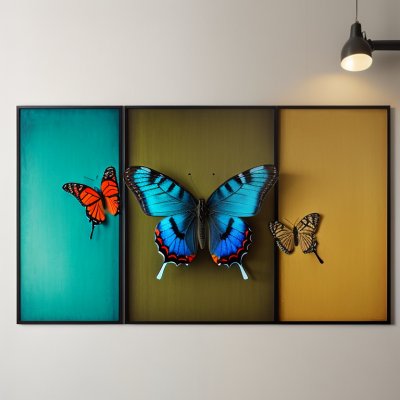 butterflies, artworks, painting, modern art, bright colors, abstract art, decorative art, red flowers, orange background, butterfly art, colorful pattern, various styles, home decor, spiritual themes, nature themes, wall art, red and orange, unique decoration, artistic frames