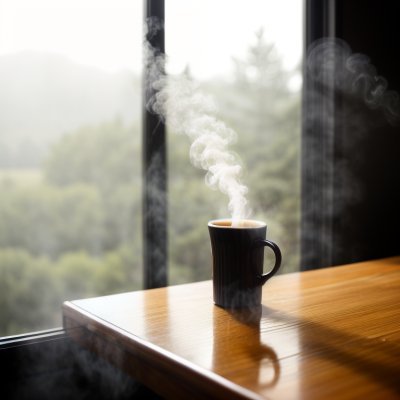 coffee, breakfast, morning, cup, steam, hot, caffeine, coffee cup, table, sunlight, wood, lifestyle, cozy, drink, espresso, latte, aroma, relaxation, shadow, window, mug, interior, beverage, still life, minimalist, atmosphere, ai generated
