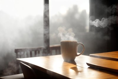 coffee, breakfast, morning, cup, steam, hot, caffeine, coffee cup, table, sunlight, wood, lifestyle, cozy, drink, espresso, latte, aroma, relaxation, shadow, window, mug, interior, beverage, still life, minimalist, atmosphere, ai generated