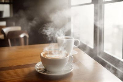 coffee, breakfast, coffee cup, morning, cup, steam, hot, caffeine, table, sunlight, wood, lifestyle, cozy, drink, espresso, latte, aroma, relaxation, shadow, window, mug, interior, beverage, still life, minimalist, atmosphere, ai generated