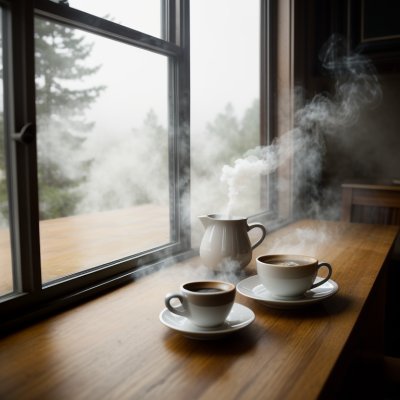 coffee, breakfast, morning, cup, steam, hot, caffeine, table, sunlight, wood, lifestyle, cozy, drink, espresso, latte, aroma, relaxation, shadow, window, mug, interior, coffee cup, beverage, still life, minimalist, atmosphere, ai generated