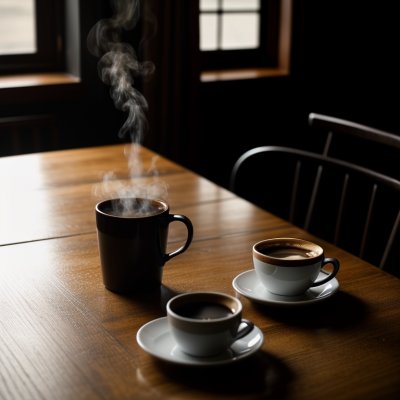 coffee, breakfast, morning, cup, steam, hot, caffeine, coffee cup, table, sunlight, wood, lifestyle, cozy, drink, espresso, latte, aroma, relaxation, shadow, window, mug, interior, beverage, still life, minimalist, atmosphere, ai generated