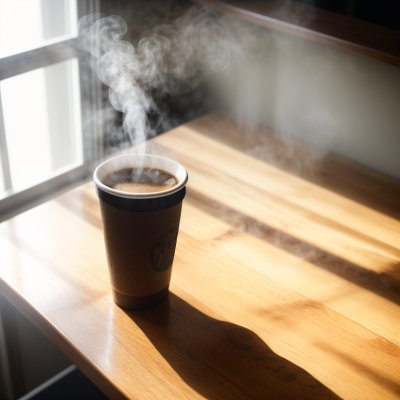 coffee, breakfast, morning, cup, steam, coffee cup, hot, caffeine, table, sunlight, wood, lifestyle, cozy, drink, espresso, latte, aroma, relaxation, shadow, window, mug, interior, beverage, still life, minimalist, atmosphere, ai generated