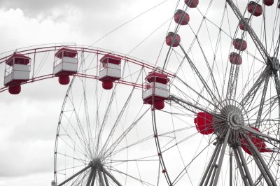 ferris wheel, gondolas, beautiful flowers, red, flowers, spring, sky, nature, flower background, amusement, wheel, flower wallpaper, tourism, attraction, outdoor, clear day, minimal design, recreation, panoramic
