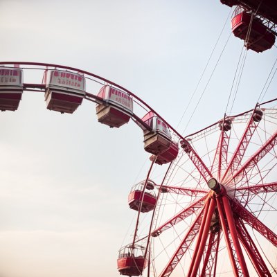 ferris wheel, gondolas, beautiful flowers, red, flowers, spring, sky, nature, flower background, amusement, wheel, flower wallpaper, tourism, attraction, outdoor, clear day, minimal design, recreation, panoramic