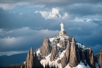 statue, christianity, christ, religion, mountain, sky, clouds, stone, fortress, monument, architecture, art, tourist attraction, view, blue sky, panorama, world heritage, tourism, rock cliff, spirituality