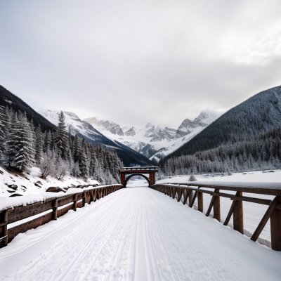 mountains, nature, alpine, snow, winter, frozen, bridge, architecture, rural, path, scenic, view, relaxing, travel, leisure, valley, mist, wooden, photography, tourist destination