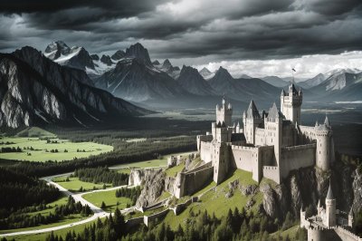 castle, tower, landscape, nature, mountains, clouds, belltower, ancient, medieval, ruin, history, trees, panorama, blue sky, light, scenery, peaceful, view, castle ruin, sun