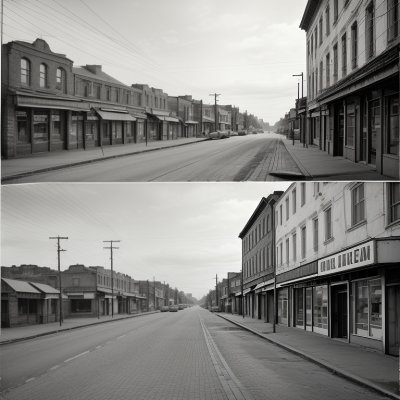 ai generated, buildings, road, shops, town