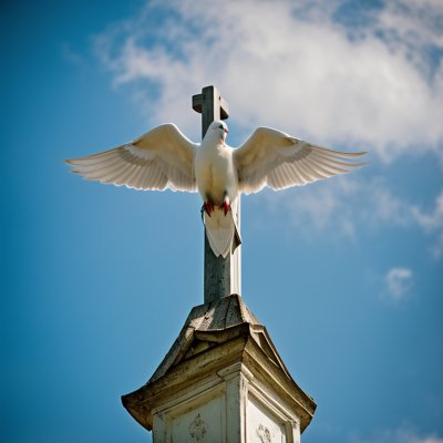 dove, cross, white, nature, sky, blue, peace, religion, faith, holy, statue, architecture, heaven, symbol, light, serenity, church, purity, stone, culture, lighting