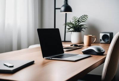 remote work, freelance, laptop, home office, typing, workspace, coffee cup, productivity, modern, minimal, lifestyle, blogging, independent, technology, desk, creative, business, professional, independent work, clean