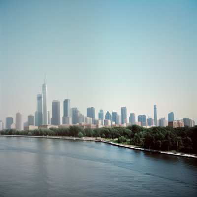 panorama, urban landscape, skyscrapers, sky, river, modern buildings, architecture, water, scenic view, greenery, city, middle east, horizon, daylight, tourism, high-rise, urban area, blue sky, nature, landmark