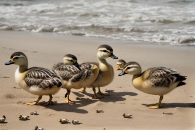 ducklings, beach, baby animals, flock, sand, immature, outdoors, sunny, baby ducks, animals, nature, birds, sea, wild, small, reserve, young, feathers, chick care, movement