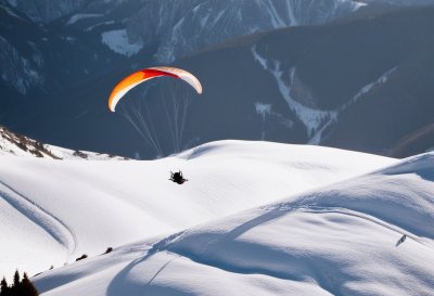 paragliding, mountains, snow, winter, panorama, adventure, recreational, flight, extreme sport, activity, skiing, hiking, nature, alpine, freedom, natural, windy, destination, paragliding pilot, snowdrifts, black and white