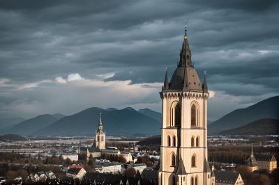 tower, church, architecture, germany, bavaria, mountains, alps, nature, historical, christianity, sunset, twilight, clouds, landscape, dome, outdoors, evening light, tyrol