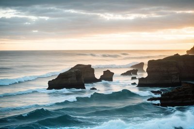ocean, water, nature, sea, beach, coast, rocks, waves, dawn, sunrise, landscape, clouds, sunset, surf, mood, scenic view, splashing wave, bronze, ocean view, east coast
