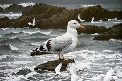 seagull, bird, fauna, ocean, nature, feathers, ornithology, gull, wildlife, beach, water, coast, wild bird, water bird, animal, sea foam, shorebird, standing and looking, single bird