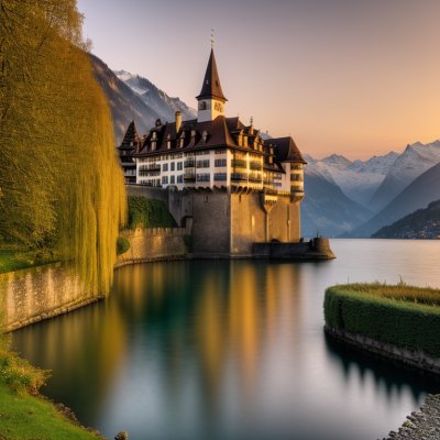 switzerland, montreux, castle, lake, landscape, sunset, reflection, lake geneva, historic, tourist attraction, architecture, water, rock, nature, spring, tree, glow, peaceful, romantic, travel