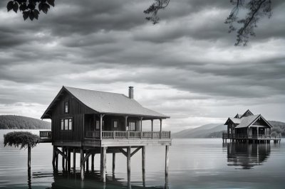 house on water, bay, architecture, lake, nature, tranquility, wooden building, summer atmosphere, idyll, water, trees, branch, wood, window, roofs, peaceful environment, solitude, reflection, calm water, end of winter