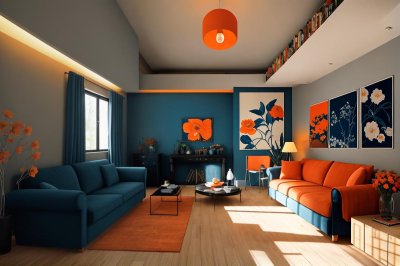 living room, flower background, sofa, nature, modern, decorative art, lighting, armchair, flower wallpaper, interior, coffee table, warm tones, rug, design, artwork, black furniture, seating, flowers, beautiful flowers, artistic style, opulent, photo frames, interior decoration, home