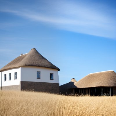 house, thatched roof, dune, sky, north sea, sunny, denmark, sand, architecture, coast, cottage, traditional, blue sky, tourism, country house, grass, idyllic, roofing, nature, western europe, summer