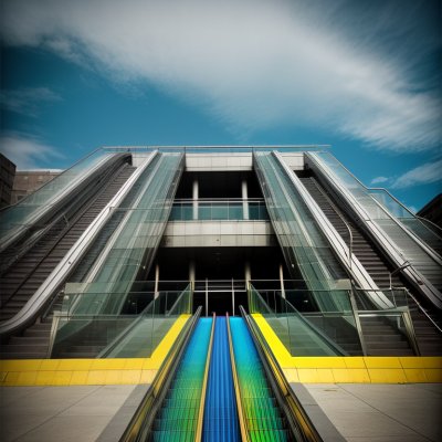 rainbow colors, escalator, urban, modern, architecture, sky, public space, design, colorful, movement, outdoor, transportation, tourism, infrastructure, durability, safety, futurism, travel, technology, artistic