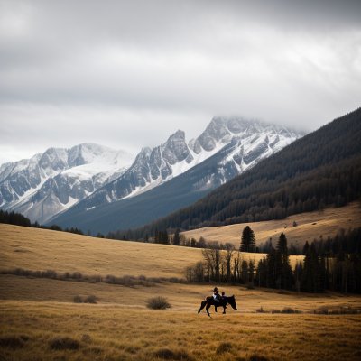 mountains, nature, landscape, hiking, forest, horse, rider, path, meadow, snow, alpine, summit, clouds, sky, summer, horse riding, outdoor, travel, adventure, scenery, pasture