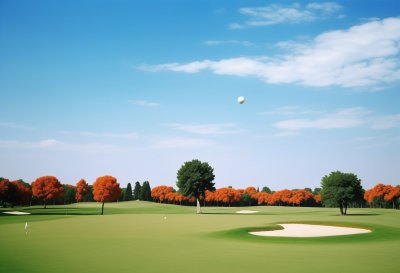 golf course, tree, blue sky, summer, tranquility, nature, sport, grass field, solitude, greenery, countryside, hills, lonely landscape, soft light, peaceful landscape, lone tree, short grass, space, natural beauty
