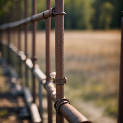 metal fence, rust, metal, foreground focus, sunlight, pointed, depth of field, artistic photography, bokeh effect, details, focus, focus width, daylight photography, detail focus, line, sharp, architectural element, symmetry, outdoor scene, metal art