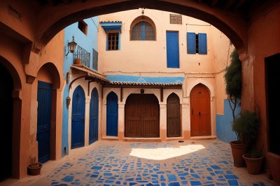 morocco, essaouira, architecture, old alley, wooden door, blue shutters, stone path, street lamp, window, grand arch, city alley, historic building, romantic view, historical quarter, narrow architecture, street charm, eye for architecture, rocky urban terrain, completely deserted