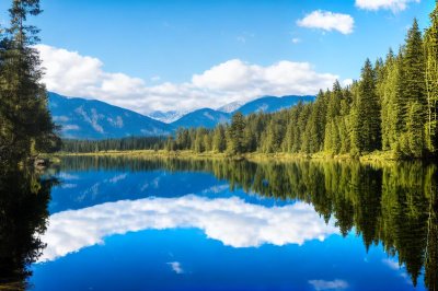 lake, blue sky, mountains, reflection, nature, sky, clouds, mirror image, calm, blue, forest, light, panorama, peaceful, view, landscape, surrounding nature, glimpse, majestic, winter