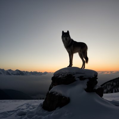 wolf, silhouette, mountain peak, winter, snow, nature, dusk, pastel sky, overlook, sunset, lone wolf, wilderness, majestic, canis lupus, horizon, predator, standing wolf, cold climate, one, environment