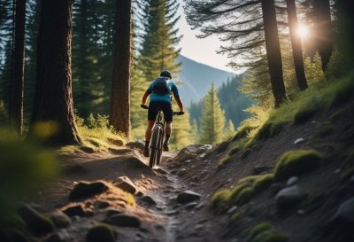 mountain biking, forest trail, cyclist, mountains, nature, cycling, adventure, sport, outdoors, slope, motion, trees, clear, bike, adult male, natural beauty, solitary, ahead, road, challenging