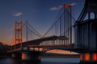 bridge, nature, suspension, cable, architecture, structure, night, twilight, purple sky, long exposure, light trails, river, water, traffic, highway, transportation, engineering, landmark, dusk, evening, infrastructure, dark, moody
