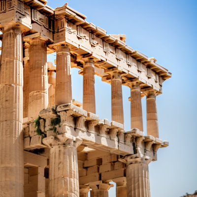 athens, acropolis, greek, temple, architecture, history, city, monument, travel, building, parthenon, column, ancient, archaeology, paving stone, ruins, blue sky, doric, nature, tourism, remnant