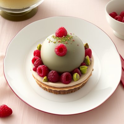 dessert, chocolate sphere, raspberry, pistachio, raspberry puree, chocolate decoration, plate arrangement, gourmet, white plate, fine dining, gastronomy, modern cuisine, tableware, sweet, art on plate, luxury food, culinary art, perfect presentation, aesthetic photography, deconstructed dessert