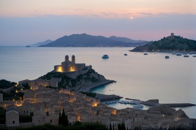 calvi, corsica, dawn, harbor, citadel, sea, city, sky, morning, nature, mountains, mediterranean, island, summer, vacation, gulf of calvi, aurora, clouds, france, water, boats