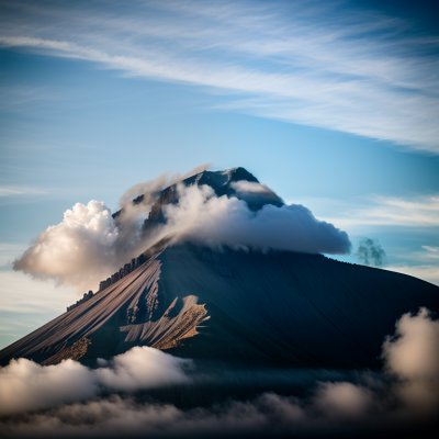 mountain, nature, landscape, volcano, smoke, clouds, summit, blue sky, daytime, majestic, winter, geology, natural force, dramatic, scenery, awe-inspiring, pristine, lonely, rawness